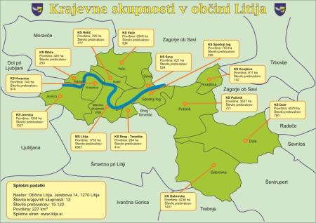 zemljevid krajevnih in mestne skupnosti občine Litija